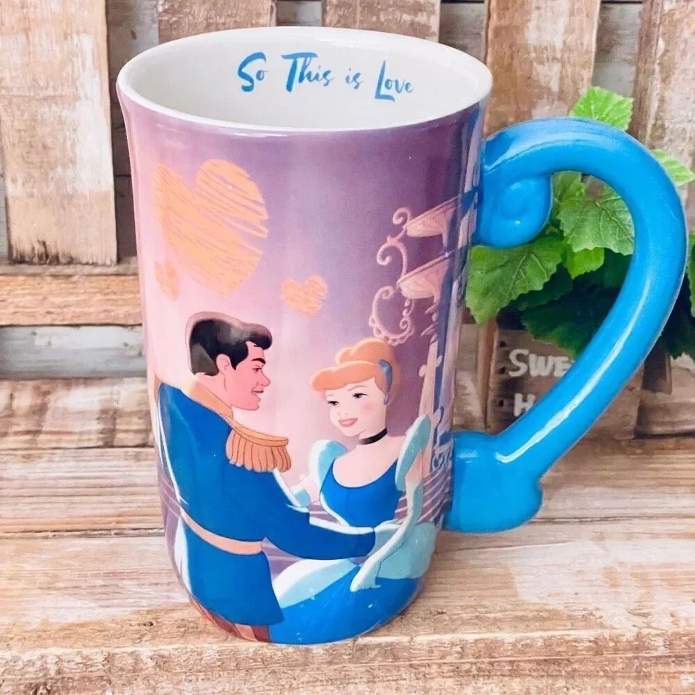 NWT Disney Cinderella & Castle 3D Tall Coffee Blue Purple Glossy Ceramic Mug